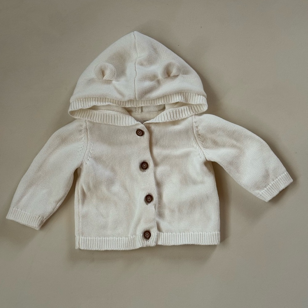 Carter’s 0–3M Knit Cardigan | Cream Bear Ear Hoodie